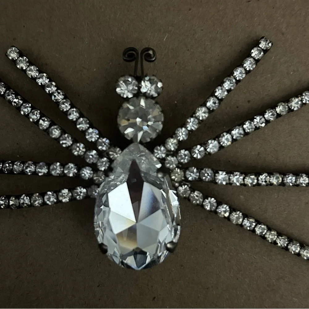 Vintage SPIDER Rhinestoned Brooch 4” x 2” in Incredible Preowned Condition